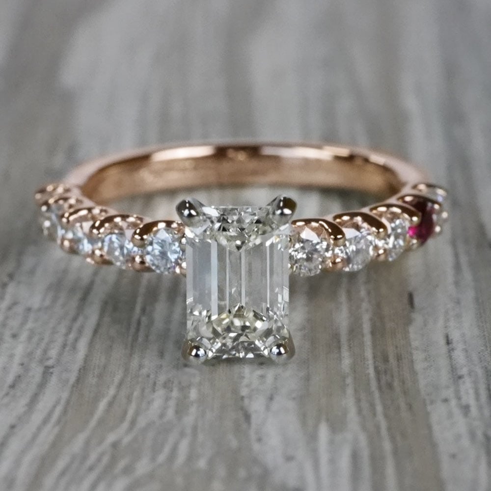 Emerald Cut Diamond Ring With Ruby Accent - small