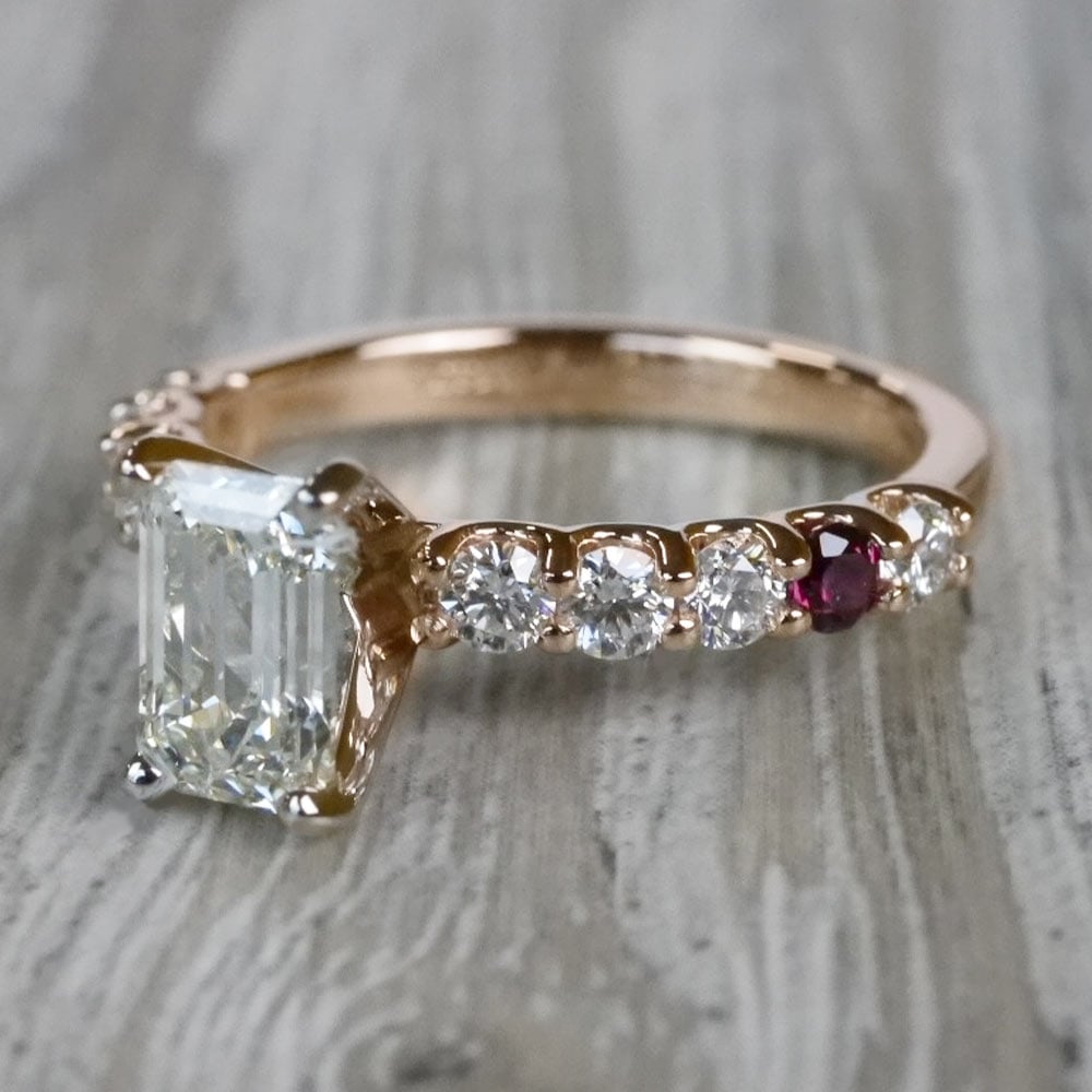 Emerald Cut Diamond Ring With Ruby Accent angle 2