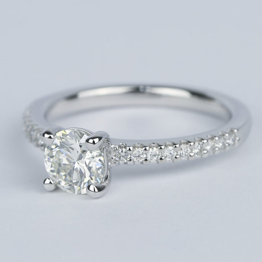 Scalloped Pavé Diamond Engagement Ring In White Gold angle 2