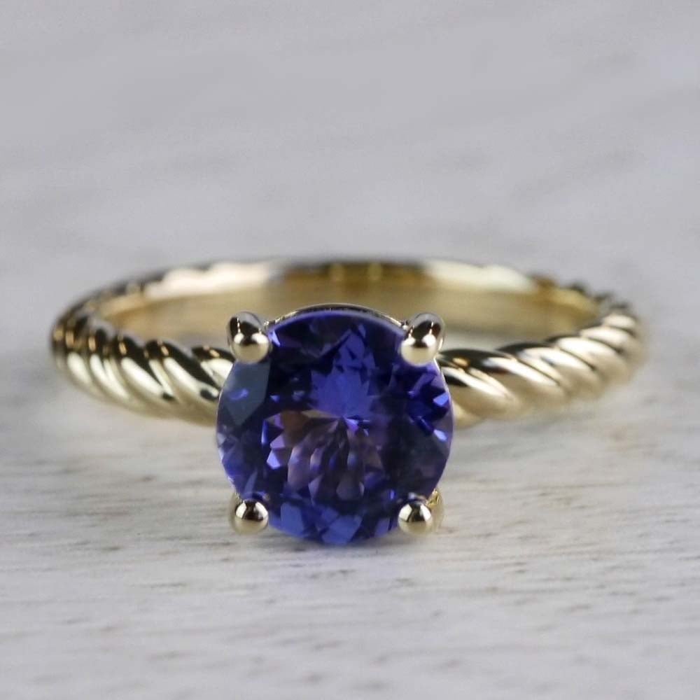 Stunning Blue Tanzanite Engagement Ring In Yellow Gold - small