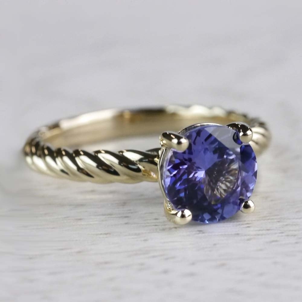 Stunning Blue Tanzanite Engagement Ring In Yellow Gold - small angle 3