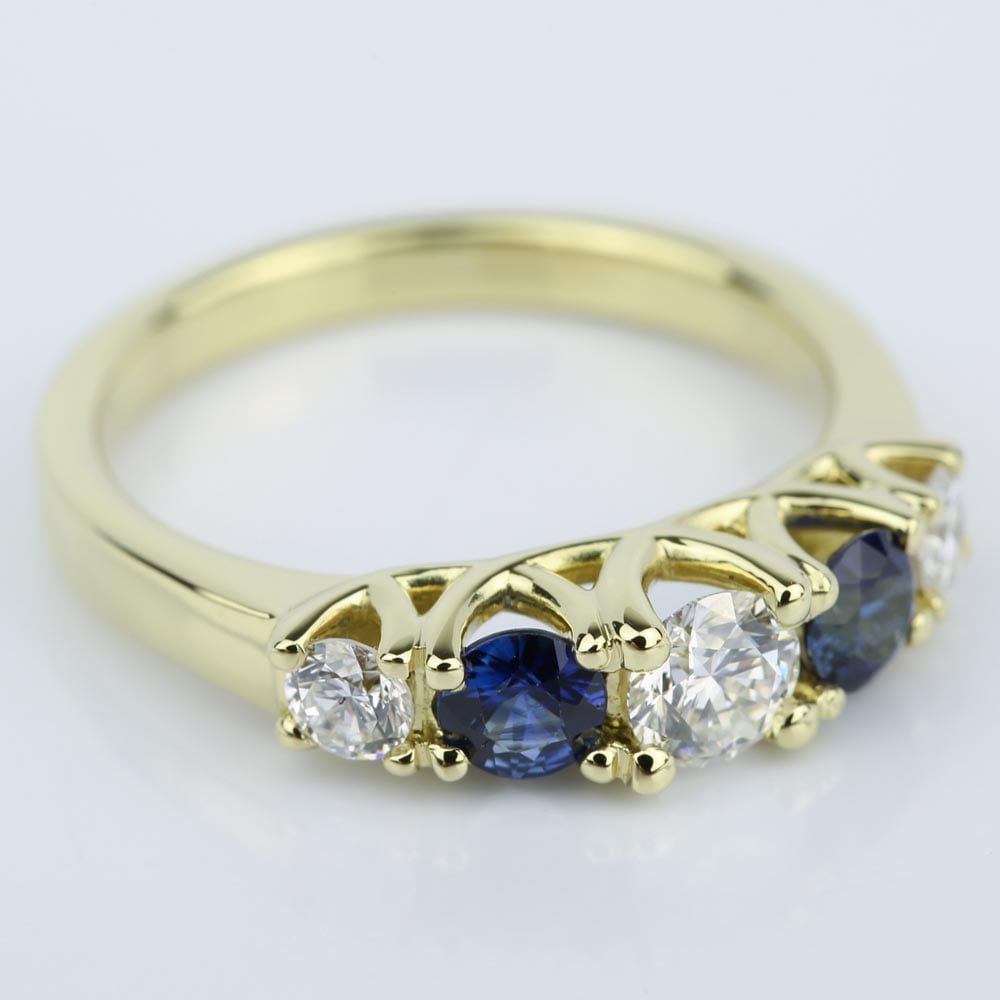 5 Stone Sapphire And Diamond Ring In A Trellis Design angle 3