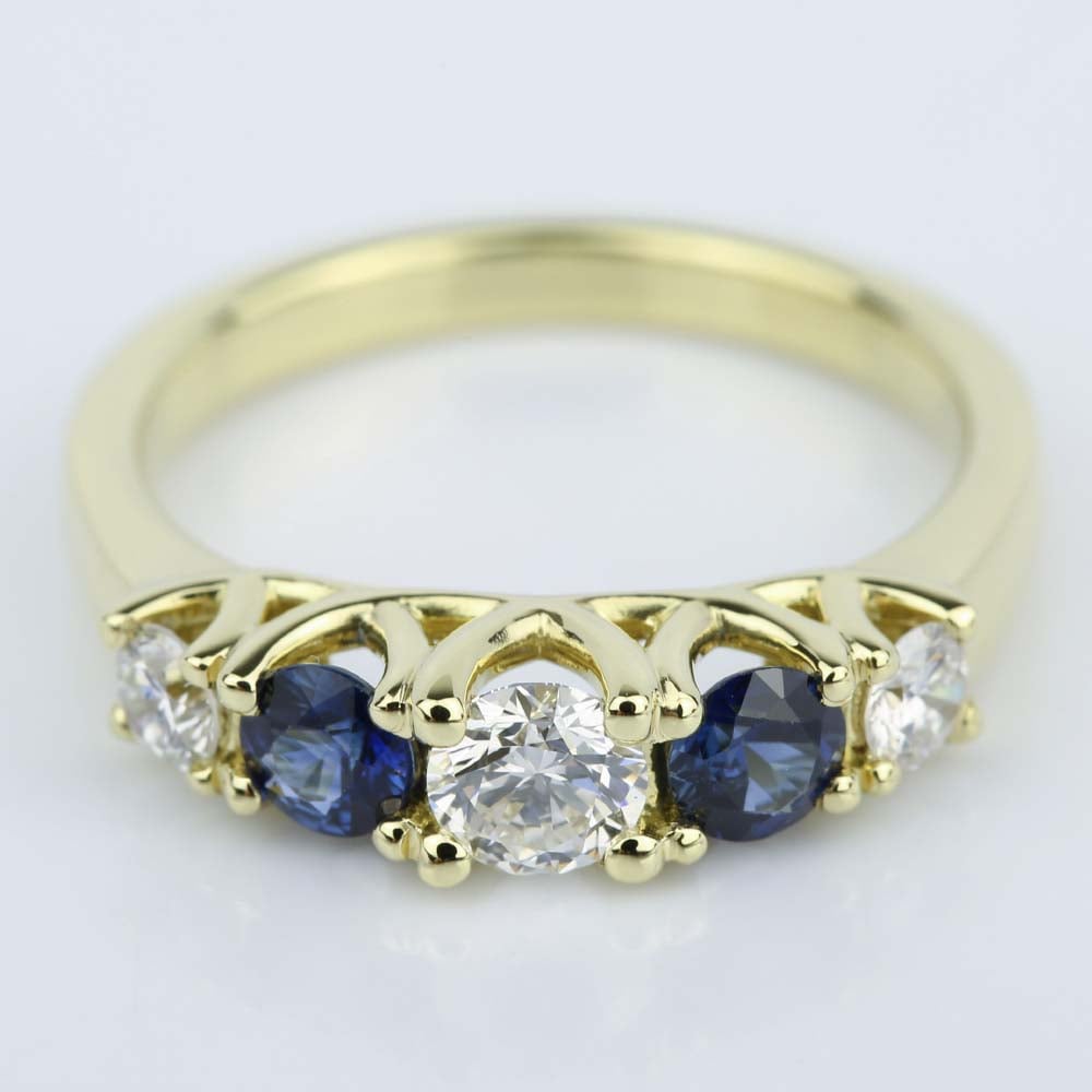 5 Stone Sapphire And Diamond Ring In A Trellis Design