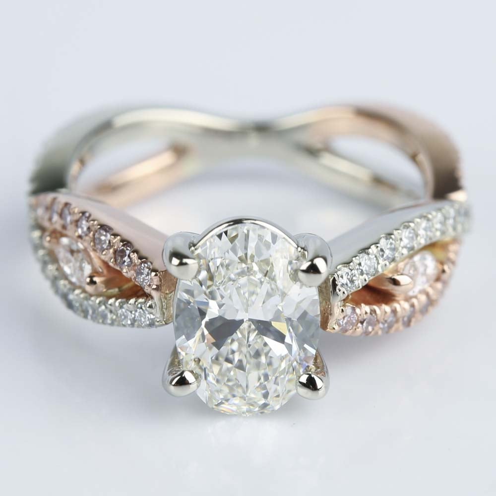 Two Tone Engagement Ring With Pink Diamonds