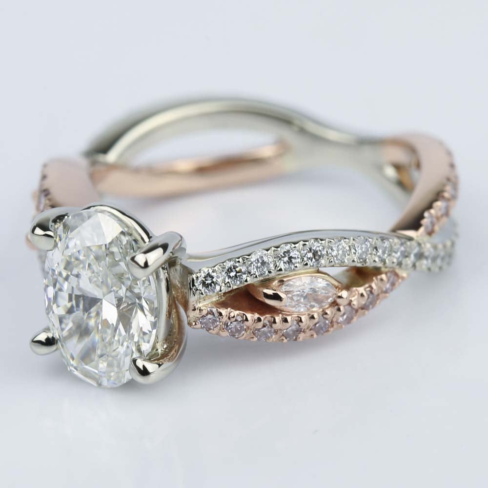 Two Tone Engagement Ring With Pink Diamonds - small angle 2