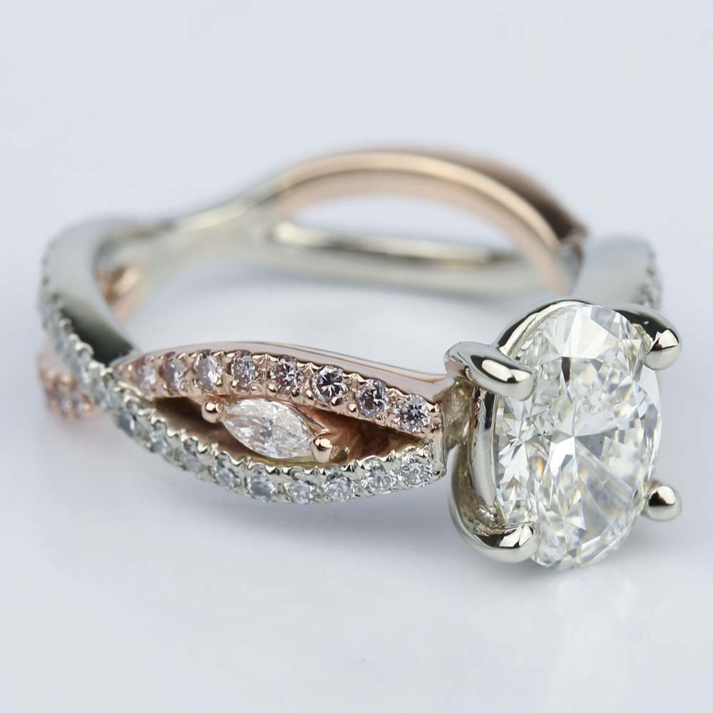 Two Tone Engagement Ring With Pink Diamonds angle 3