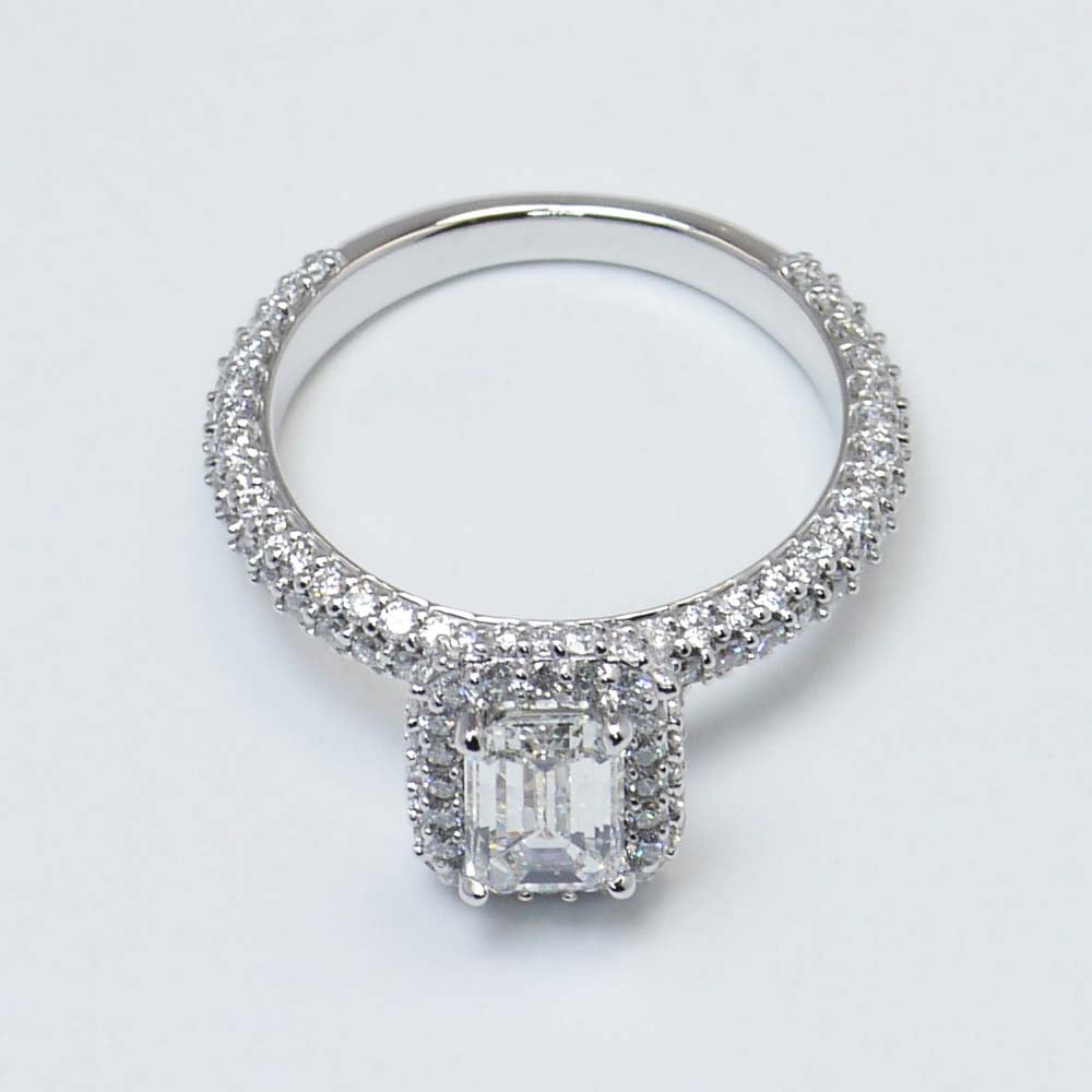 1 Carat Emerald Cut Platinum Ring With Diamond Band - small angle 2