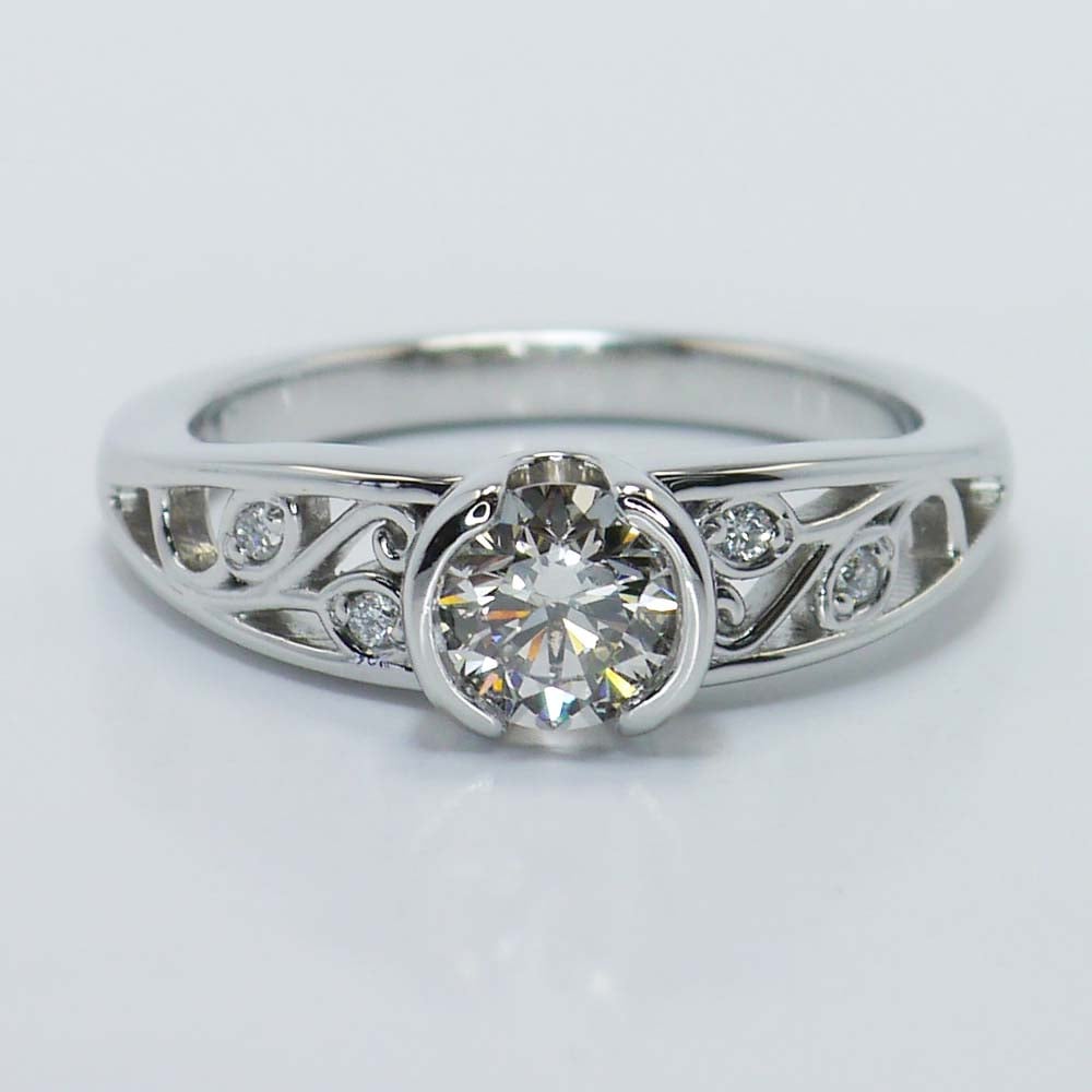 Vintage Bezel Set Diamond Ring With Filigree Detailing