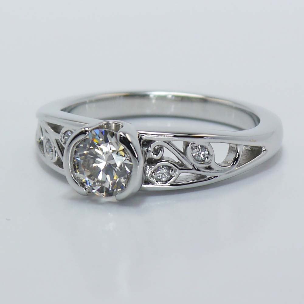Vintage Bezel Set Diamond Ring With Filigree Detailing - small angle 2