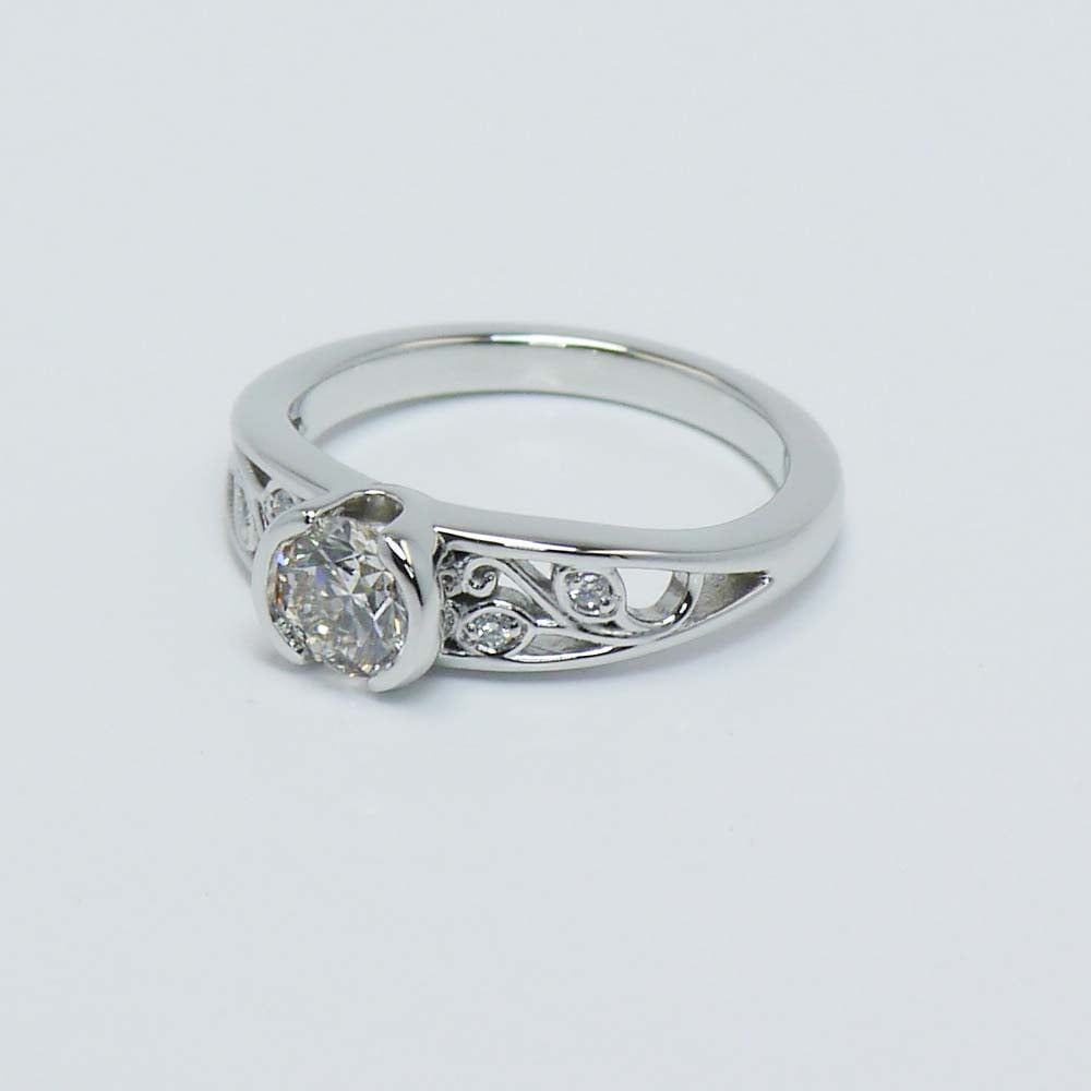 Vintage Bezel Set Diamond Ring With Filigree Detailing - small angle 3