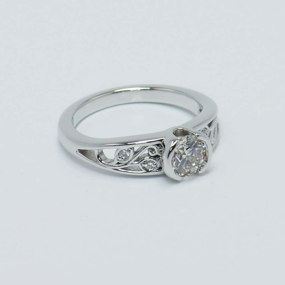 Vintage Bezel Set Diamond Ring With Filigree Detailing - small angle 4