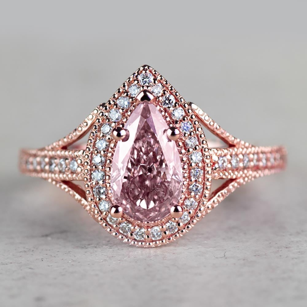 Vintage Style Pear 1 Carat Natural Pink Diamond Ring - small