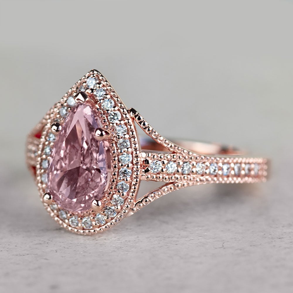 Vintage Style Pear 1 Carat Natural Pink Diamond Ring - small angle 2