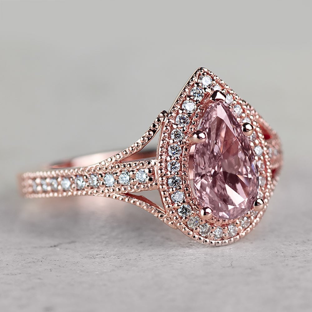 Vintage Style Pear 1 Carat Natural Pink Diamond Ring angle 3