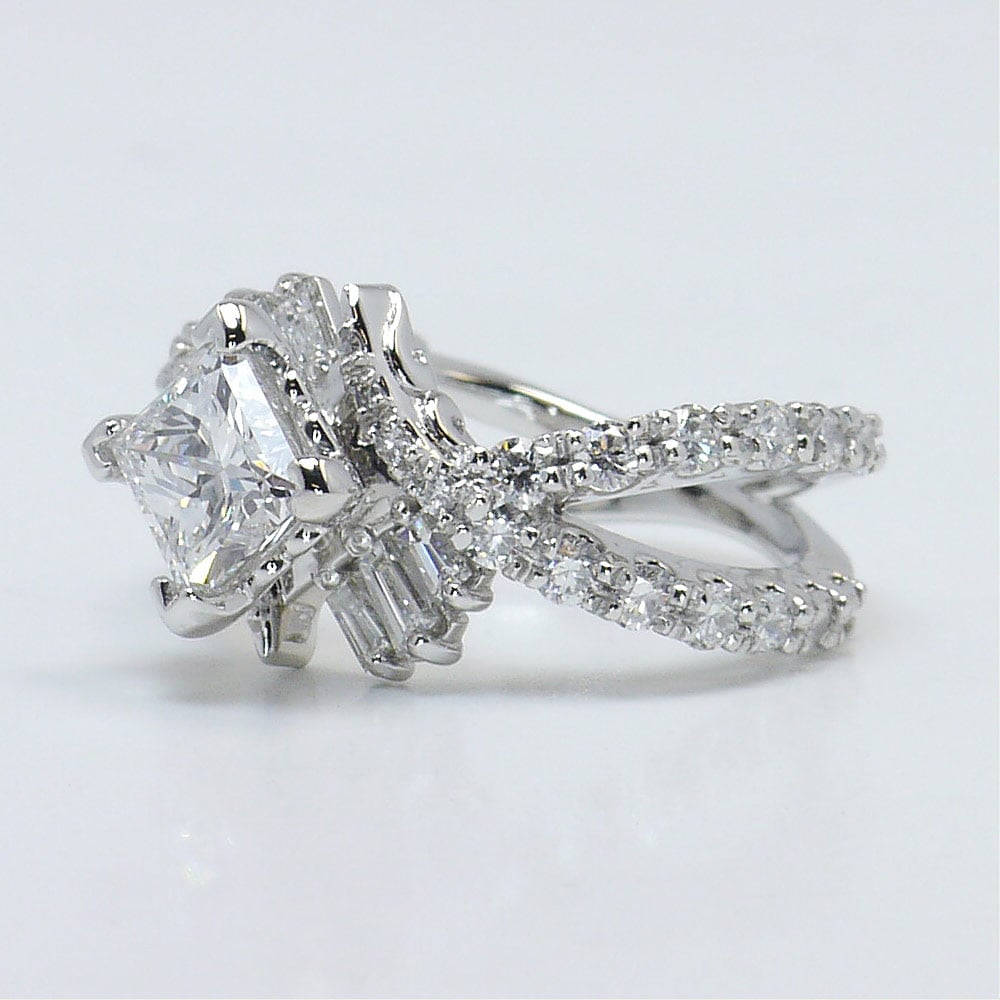 Vintage 1.3 Ct Cross Split Shank Engagement Ring With Princess Diamond  - small angle 2