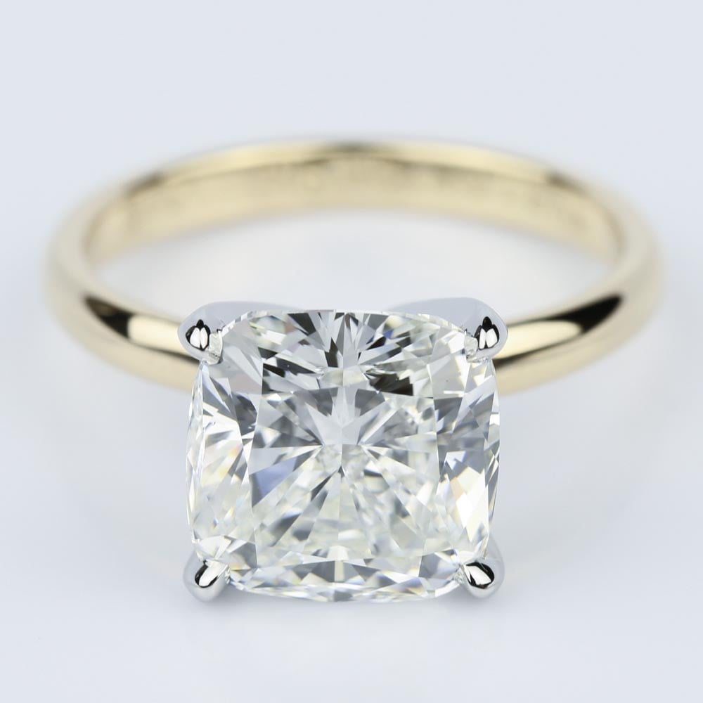 Yellow Gold Cushion Cut Diamond Engagement Ring (4.70 Carat) - small