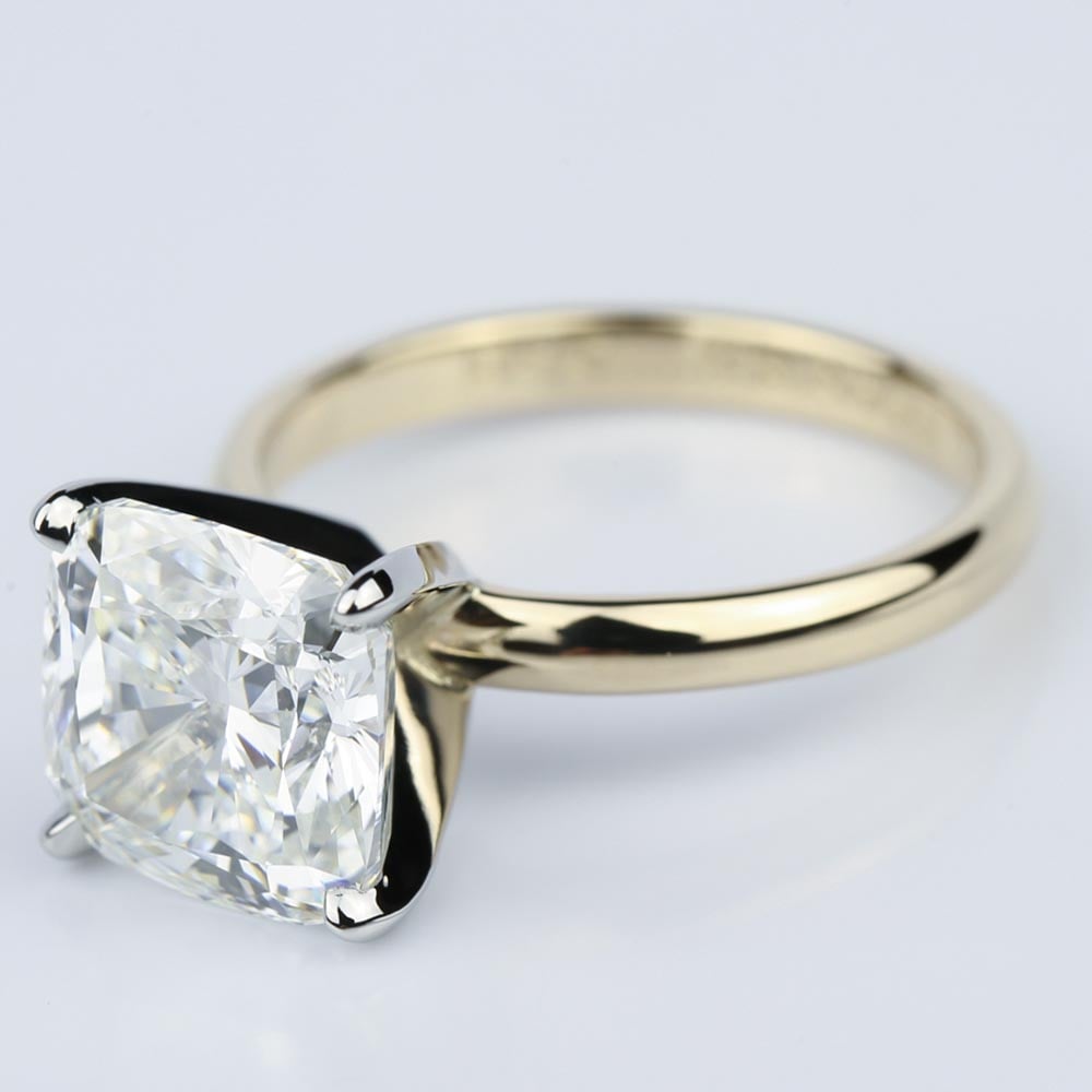 Yellow Gold Cushion Cut Diamond Engagement Ring (4.70 Carat) angle 2
