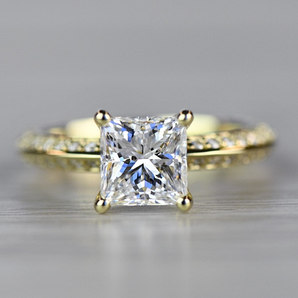 Yellow Gold Diamond Knife Edge Engagement Ring  - small