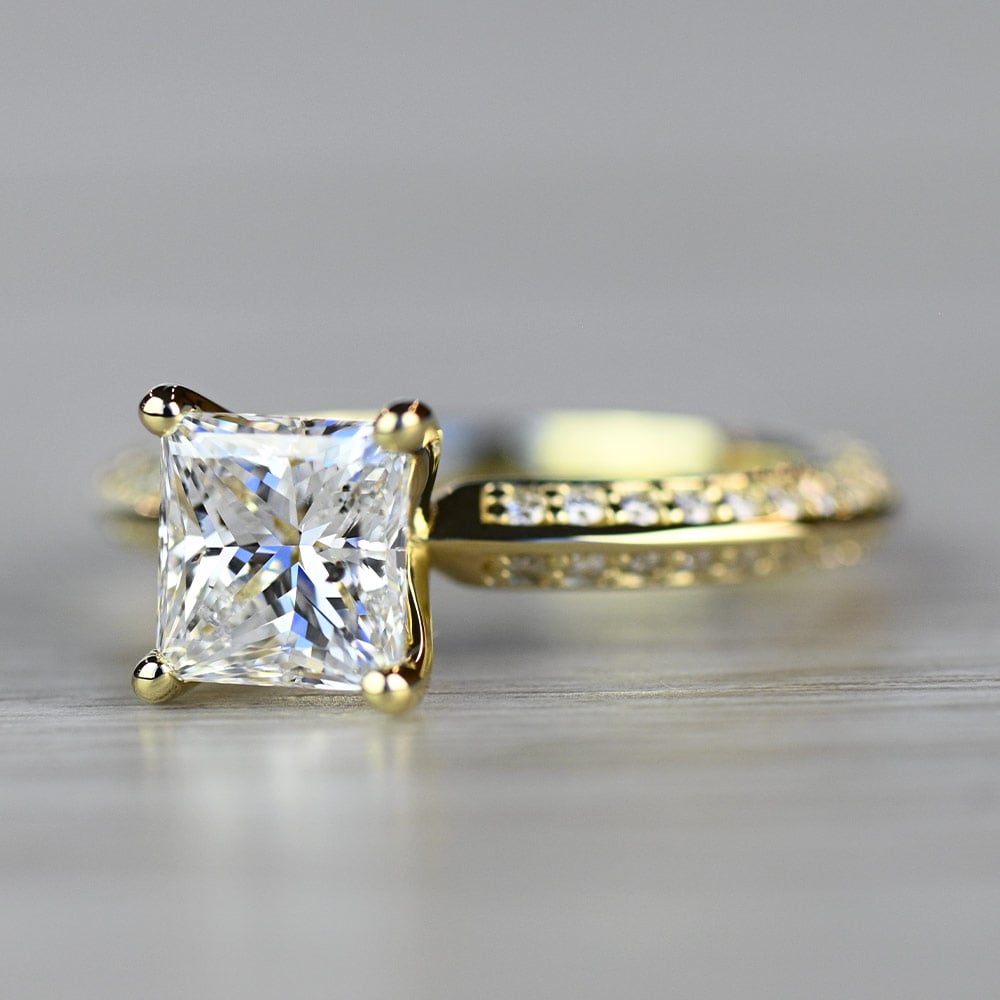 Yellow Gold Diamond Knife Edge Engagement Ring  - small angle 2