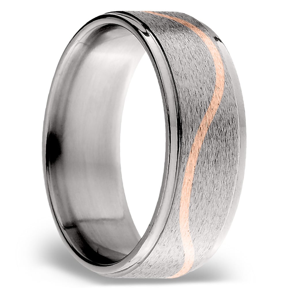 14K Rose Gold Curve Inlay Men's Wedding Ring in Titanium (8mm) | 02