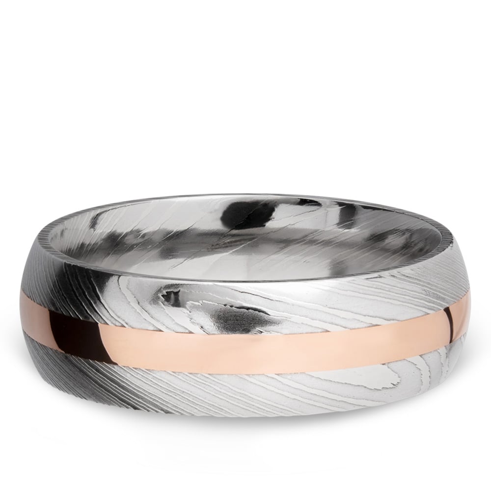 Rose Gold Inlay Mens Wedding Band In Damascus Steel | 03