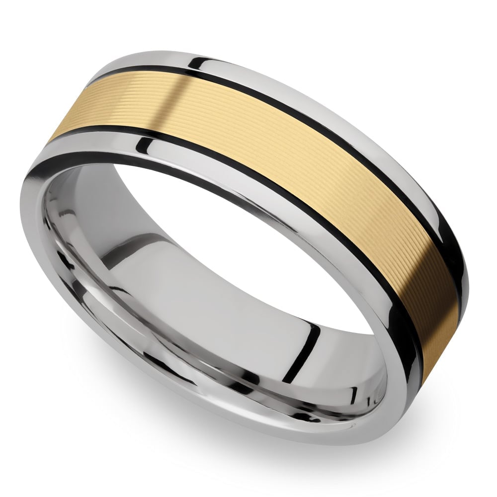 14K Yellow Gold Inlay Men's Wedding Ring in Titanium (8mm) | 01