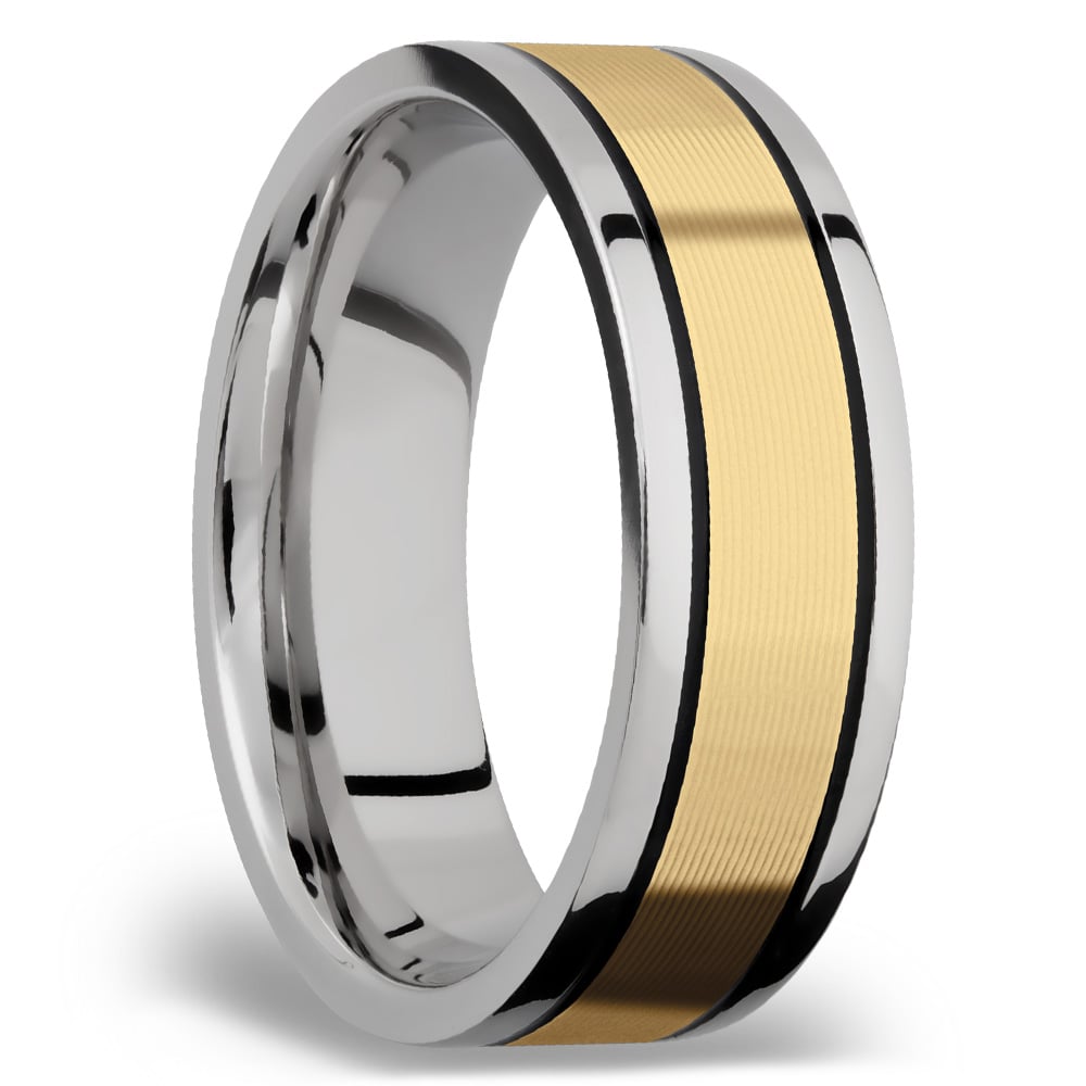 14K Yellow Gold Inlay Men's Wedding Ring in Titanium (8mm) | 02