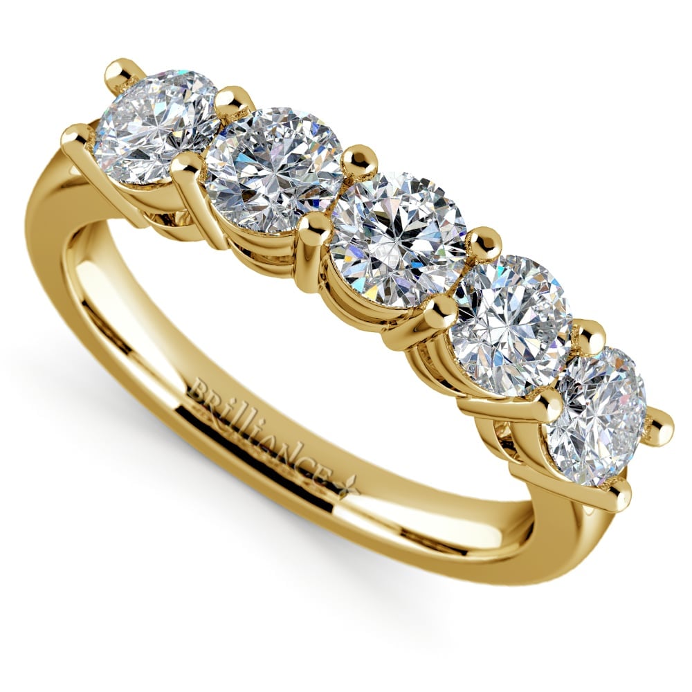 Five Diamond Wedding Band In Yellow Gold (1 1/2 Ctw) | Thumbnail 01