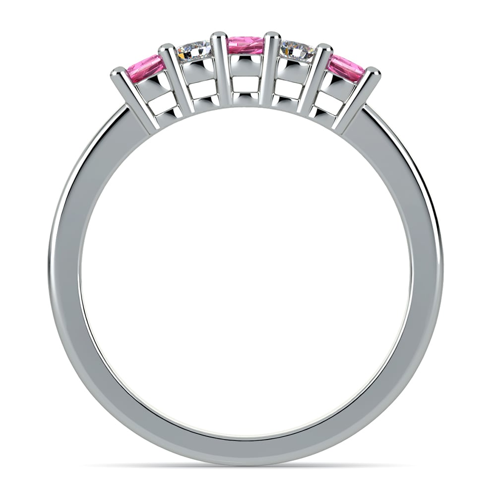 Platinum Five Stone Pink Sapphire And Diamond Ring (1/3 Ctw) | Thumbnail 03