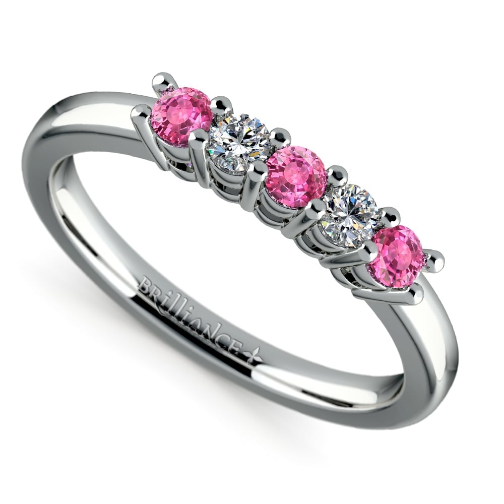 White Gold Five Stone Pink Sapphire And Diamond Ring (1/3 Ctw) | 01