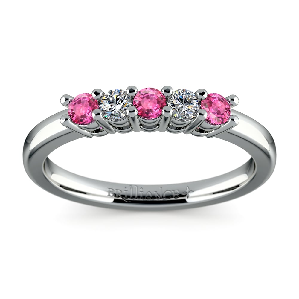 White Gold Five Stone Pink Sapphire And Diamond Ring (1/3 Ctw) | Thumbnail 02
