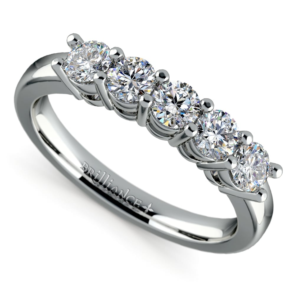 Five Stone Diamond Band Ring In White Gold (3/4 Ctw) | Zoom