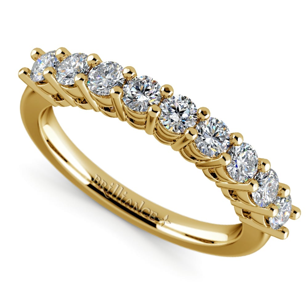 Yellow Gold Nine Stone Diamond Wedding Ring (3/4 Ctw) | 01