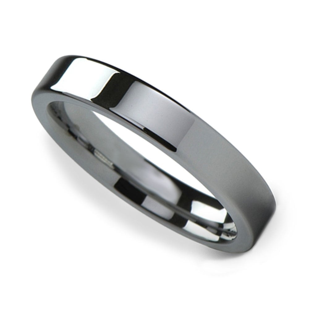 Mens 4mm Tungsten Wedding Band - Flat Edged Tungsten Carbide | 01