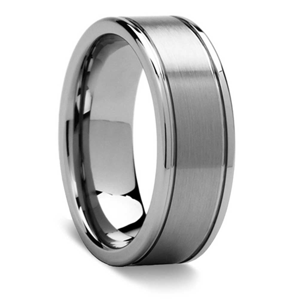 Mens 8mm Titanium And Tungsten Wedding Ring - Grooved | 02