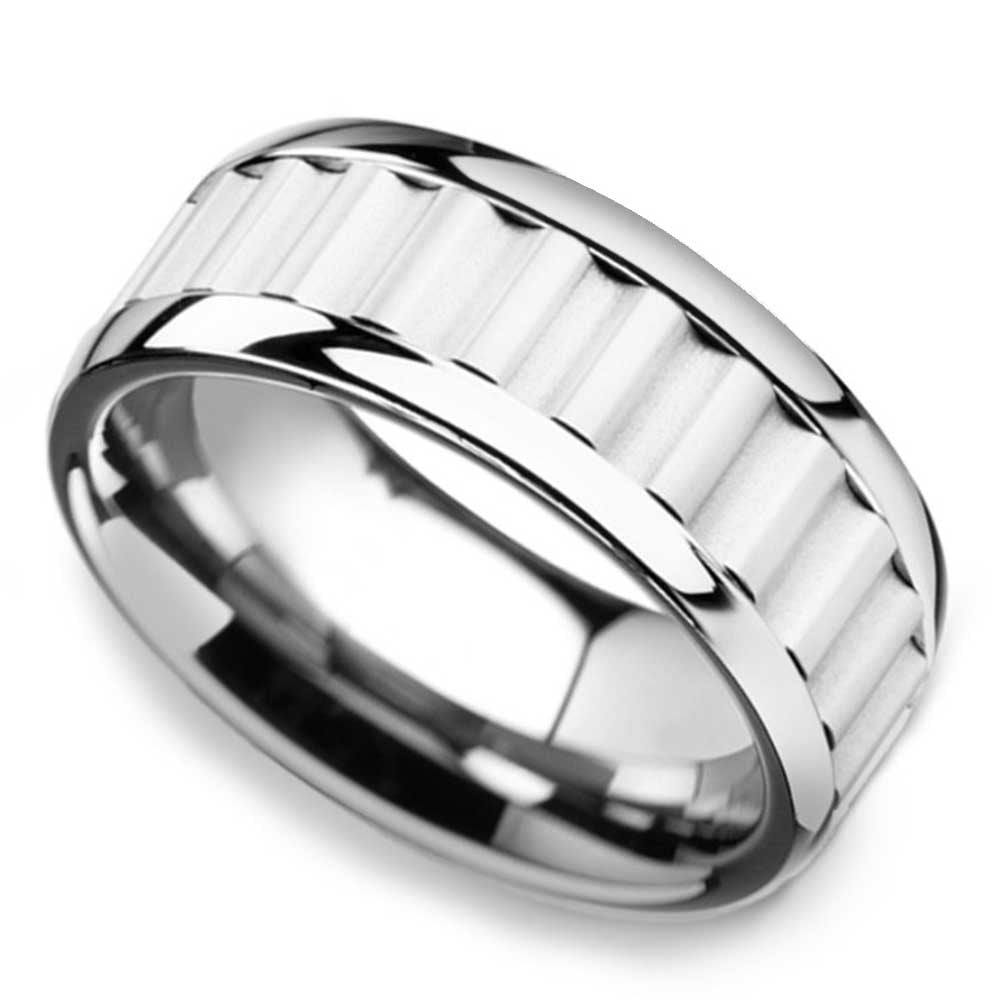 Mens Gear Ring In Tungsten Carbide (Gear Teeth Inlay) - Clockwork (9mm) | 01