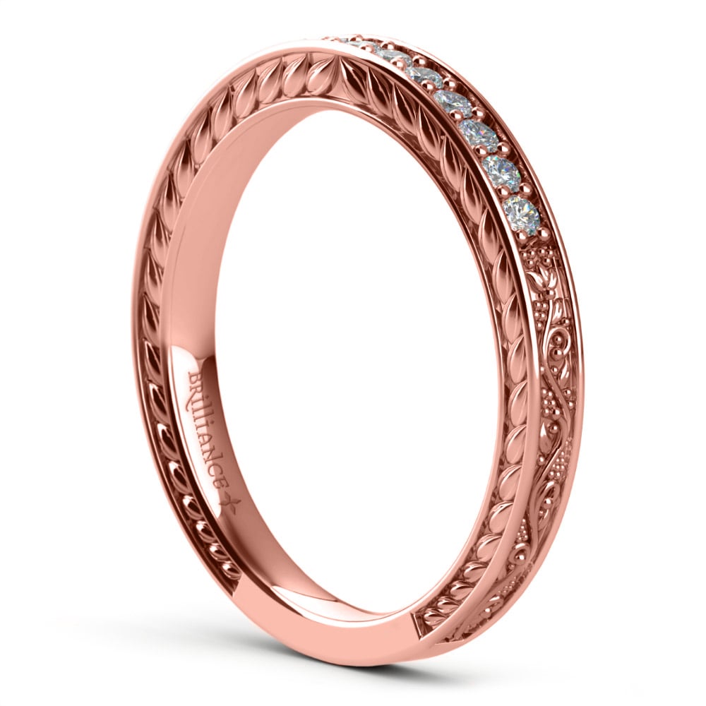 Floral Diamond Wedding Band In Rose Gold (Antique Design) | Thumbnail 04