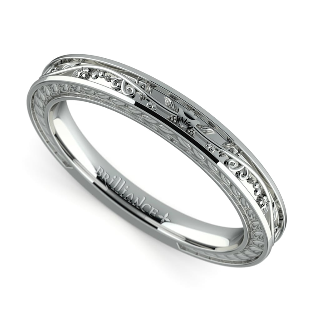 White Gold Floral Wedding Band | 01