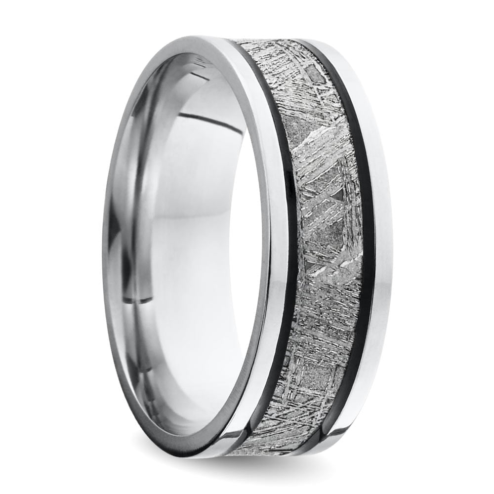 Mens Cobalt Gibeon Meteorite Inlay Wedding Ring  (8mm) | Thumbnail 02