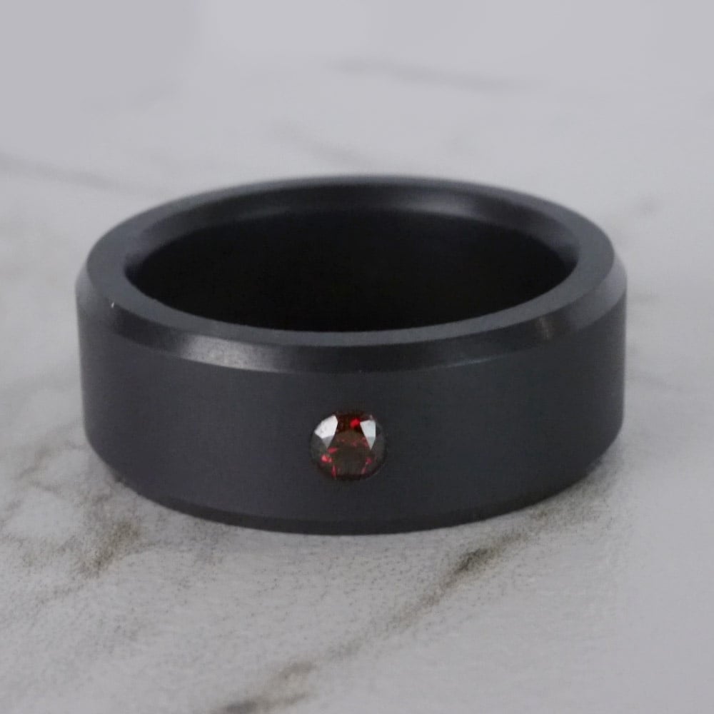 Ares - Mens Matte Black Elysium Wedding Band With Red Diamond (8mm) | 04