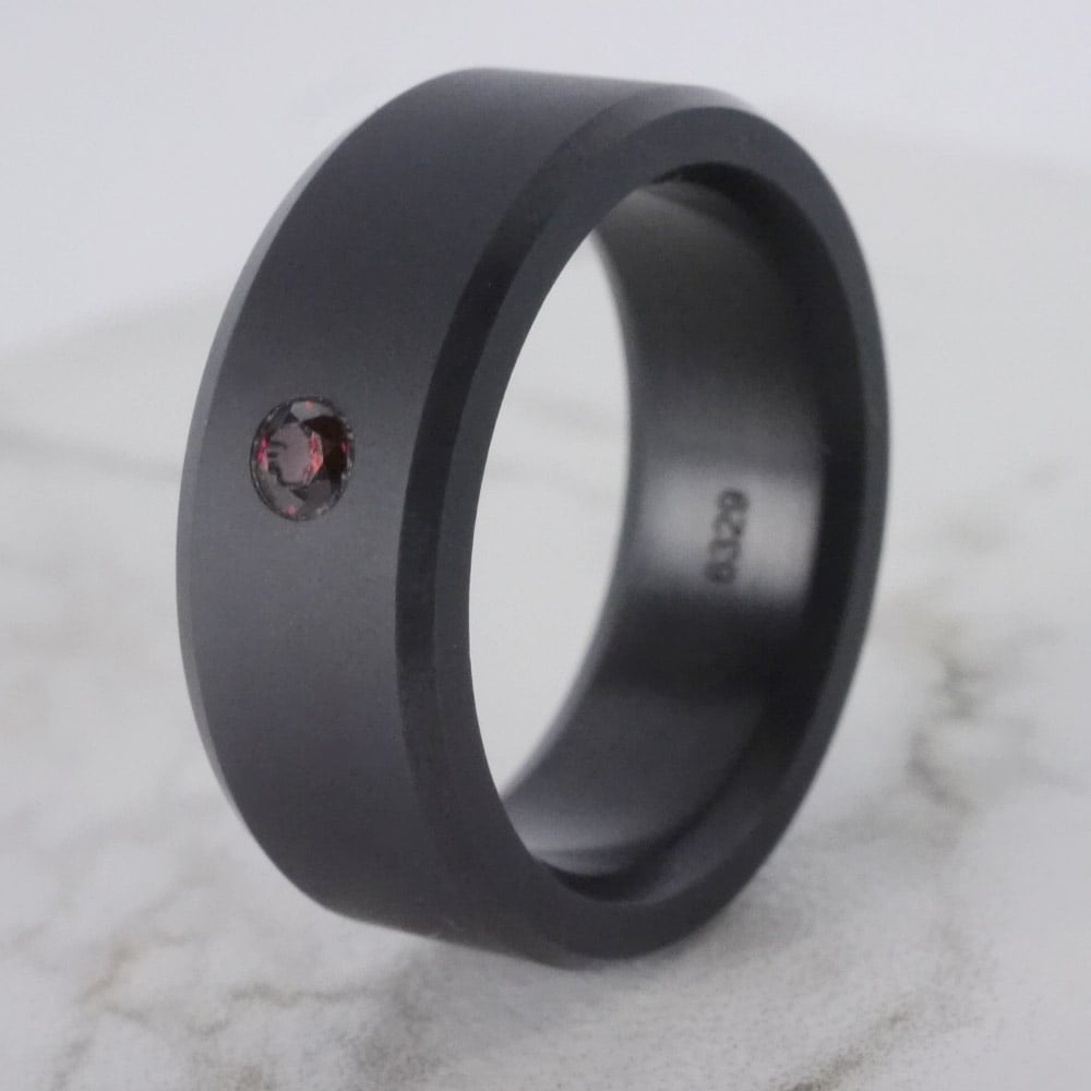 Ares - Mens Matte Black Elysium Wedding Band With Red Diamond (8mm) | 05