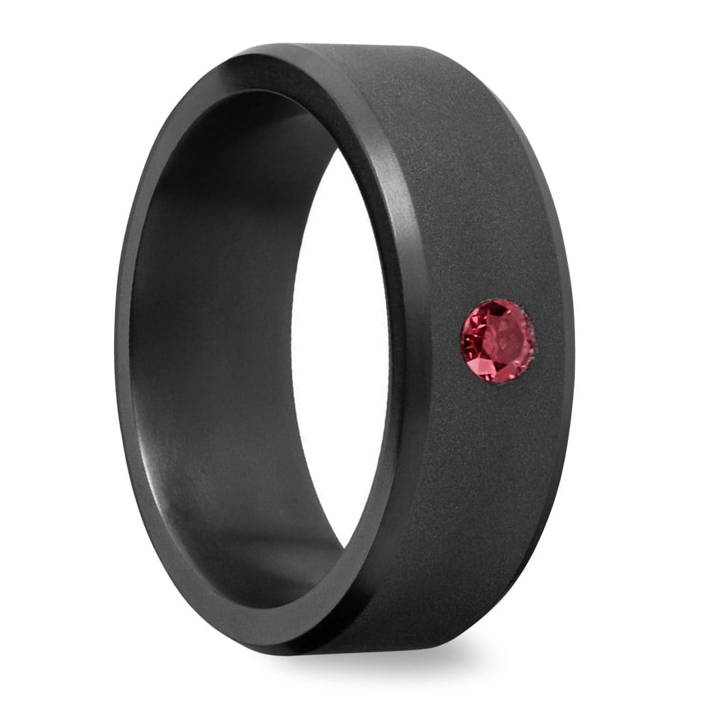 Ares - Mens Matte Black Elysium Wedding Band With Red Diamond (8mm) | 02