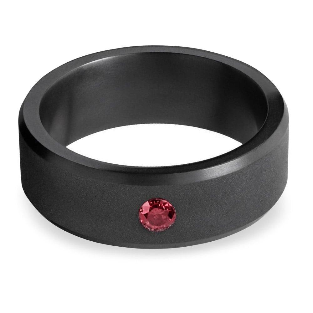 Ares - Mens Matte Black Elysium Wedding Band With Red Diamond (8mm) | 03