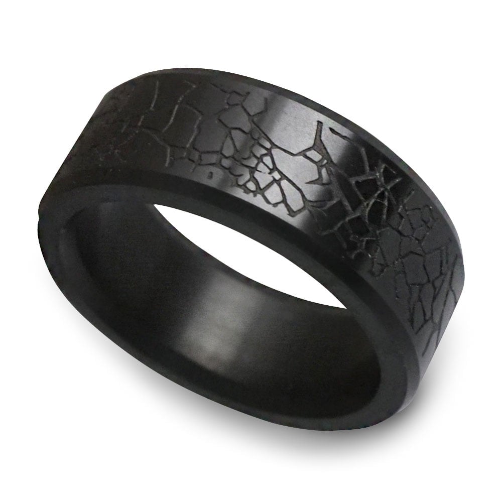 Ares - Elysium Black Diamond Wedding Band With Laser Carved Glass Design (8mm) | 01