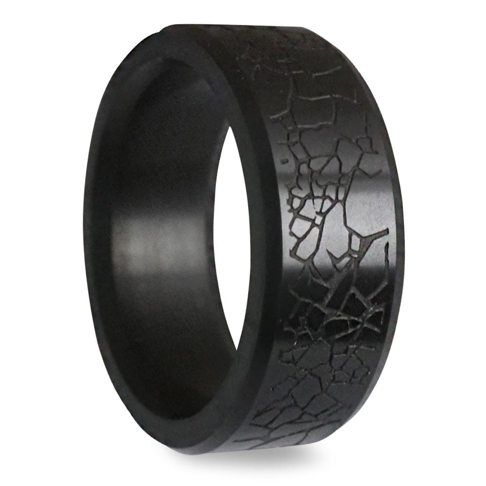 Ares - Elysium Black Diamond Wedding Band With Laser Carved Glass Design (8mm) | 02