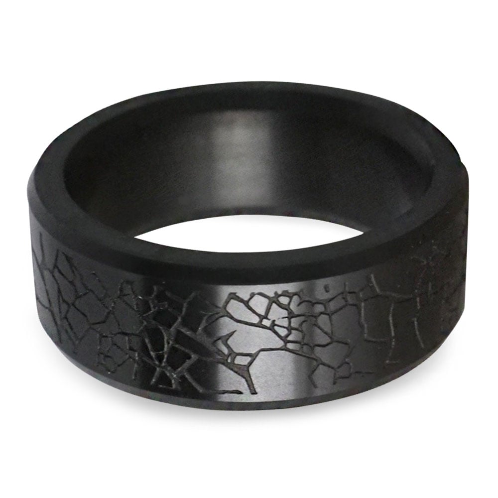 Ares - Elysium Black Diamond Wedding Band With Laser Carved Glass Design (8mm) | 03