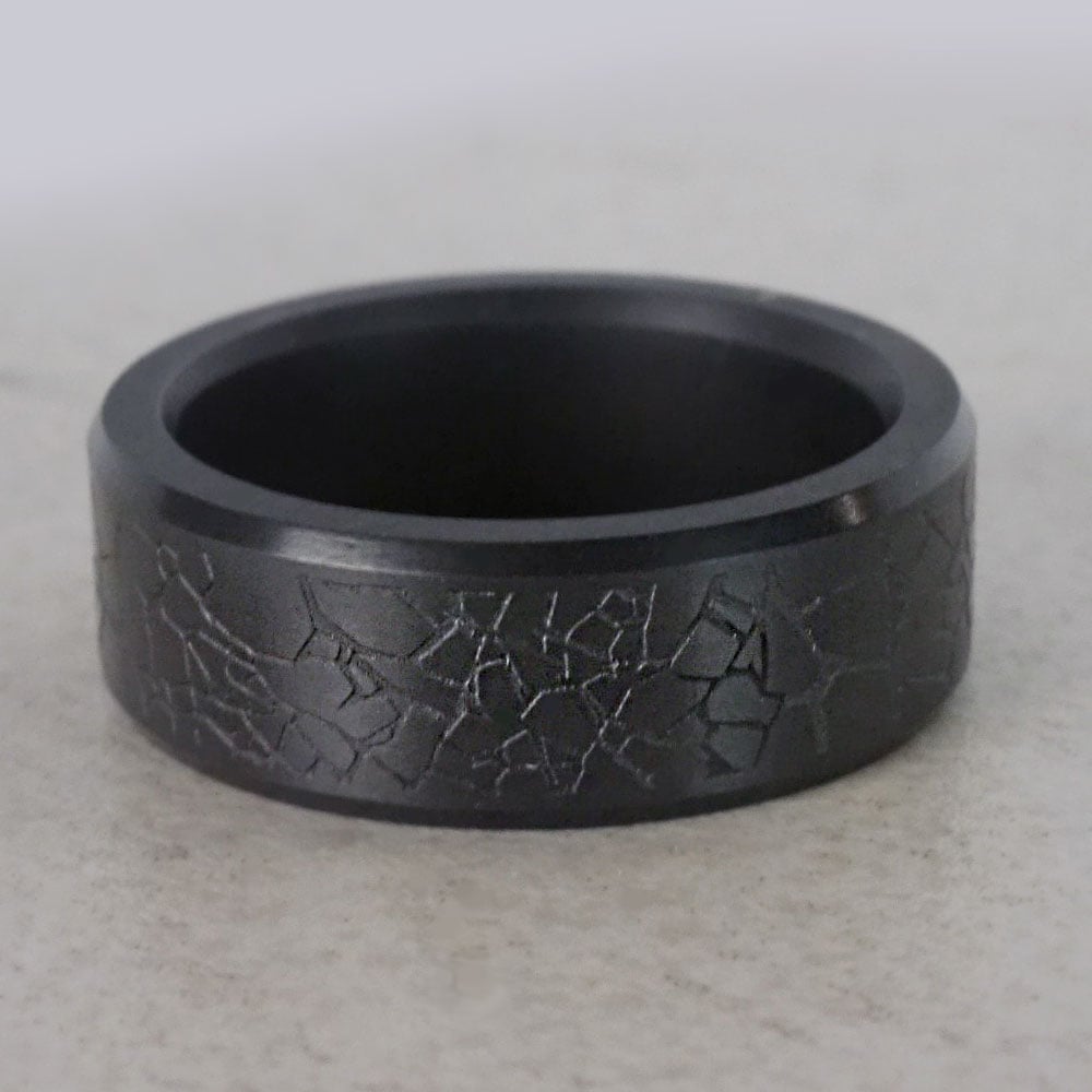 Ares - Elysium Black Diamond Wedding Band With Laser Carved Glass Design (8mm) | 04
