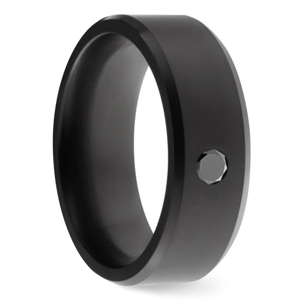 Ares - Polished Black Elysium Wedding Band With Solitaire Black Diamond (8mm) | 02