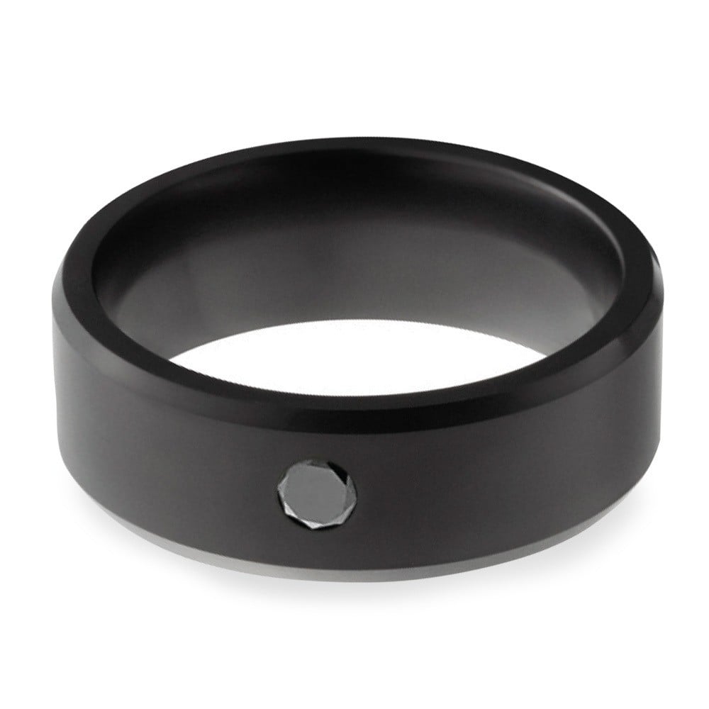 Ares - Polished Black Elysium Wedding Band With Solitaire Black Diamond (8mm) | 03