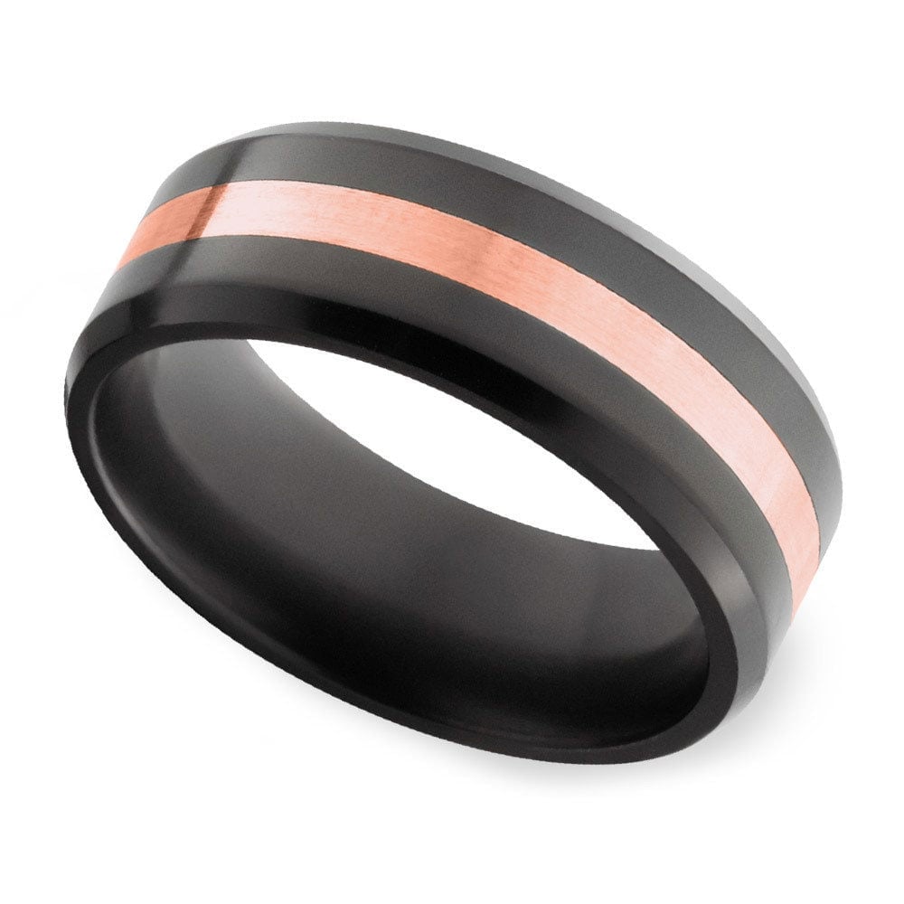 Ares - Polished Mens Elysium Ring With Rose Gold Inlay (8mm) | 01